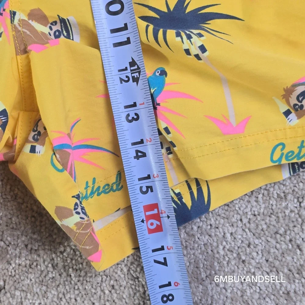 Party Pants Mens Yellow Gettin Slothed Swim Trunks Shorts P12311115 Large
